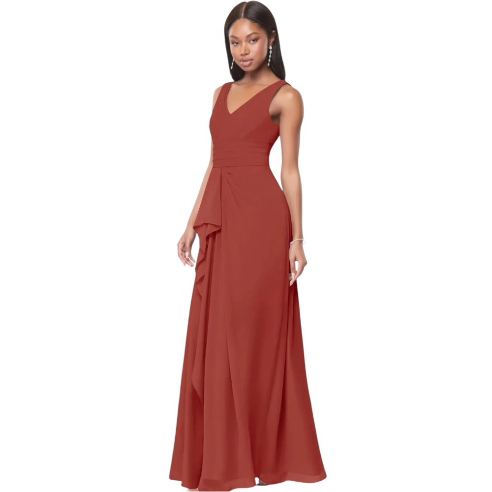 AZAZIE JULIANNA, Terracotta A-Line Chiffon Dress 37319